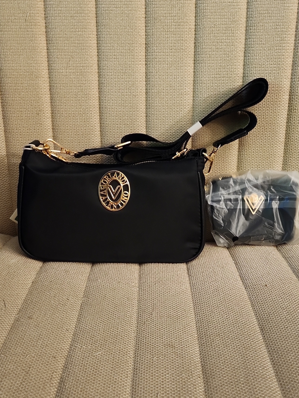Valentino Black Crossbody Bag with Gold Logo Medallion
